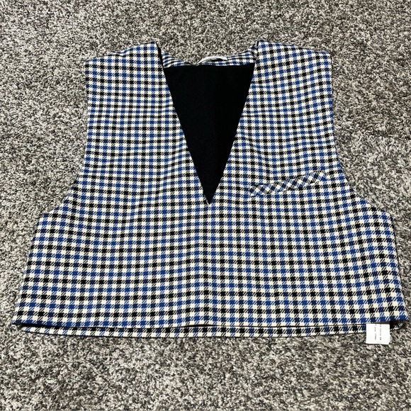 Zara Plaid Crop Top Checkered Print Blue Sleeveless V-neck Pullover Size XS - Picture 1 of 8